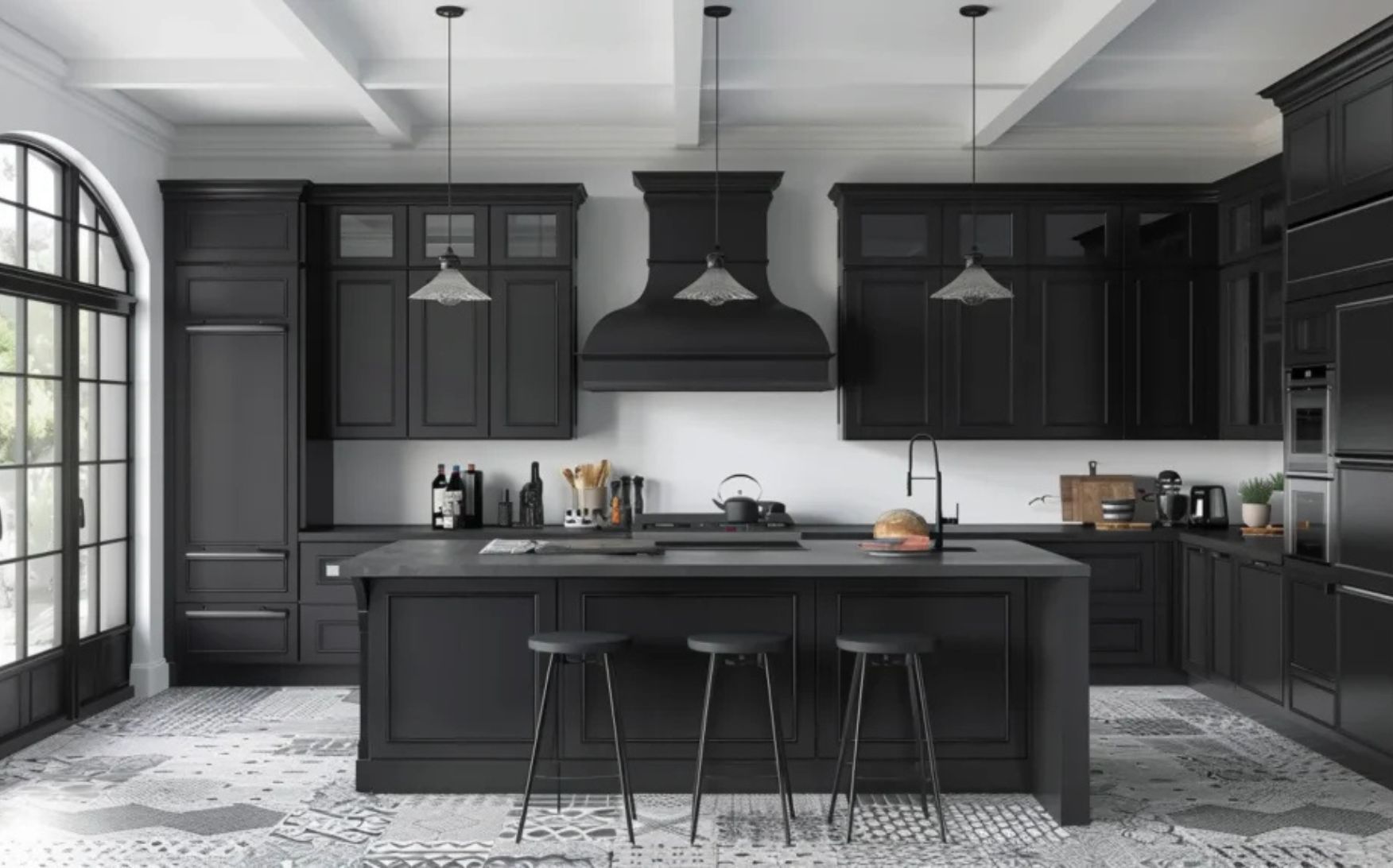 Concrete Countertops with Black Cabinets