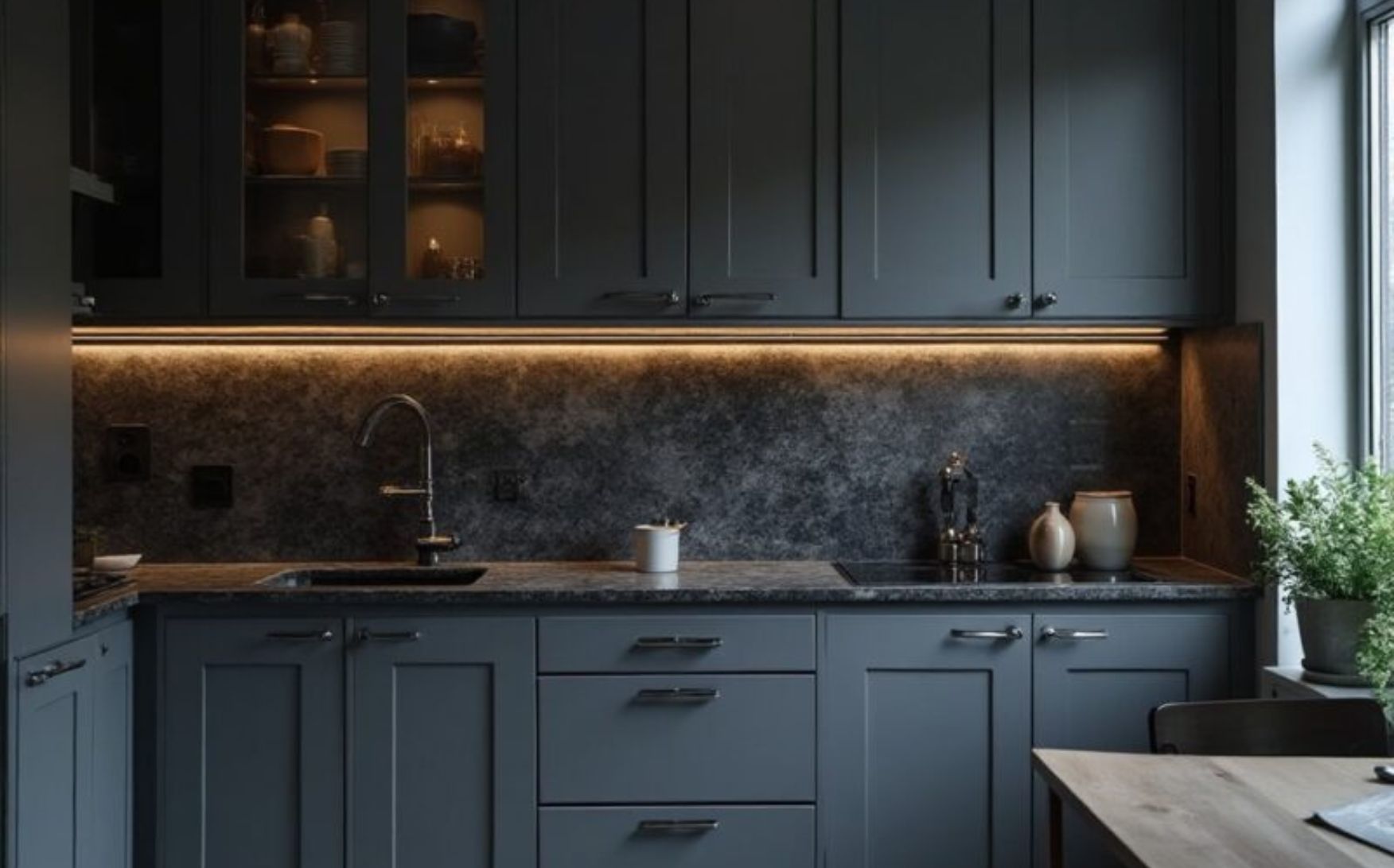Granite Countertops with Black Cabinets