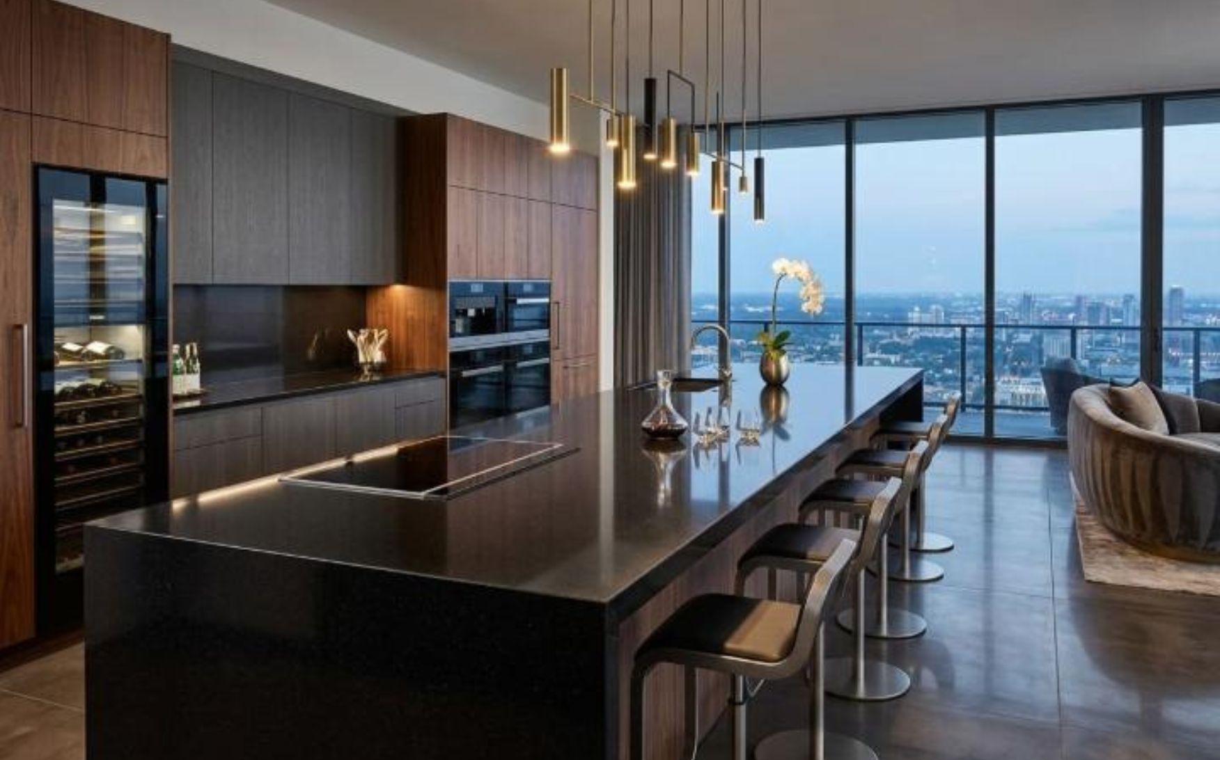 Porcelain Countertops with Black Kitchen Cabinets